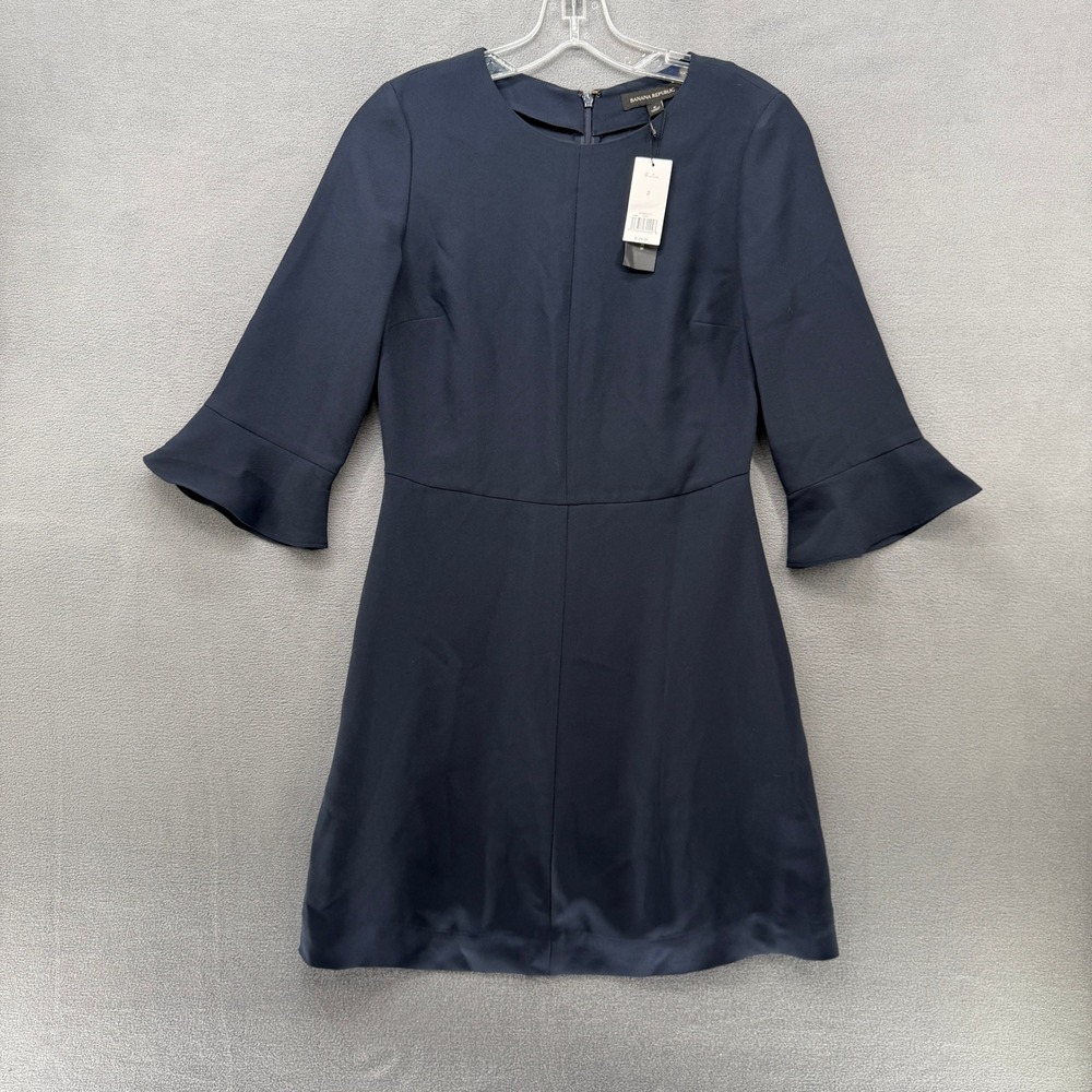 Banana Republic Shift Dress Blue Bell Sleeve Womens Size 2 NWT